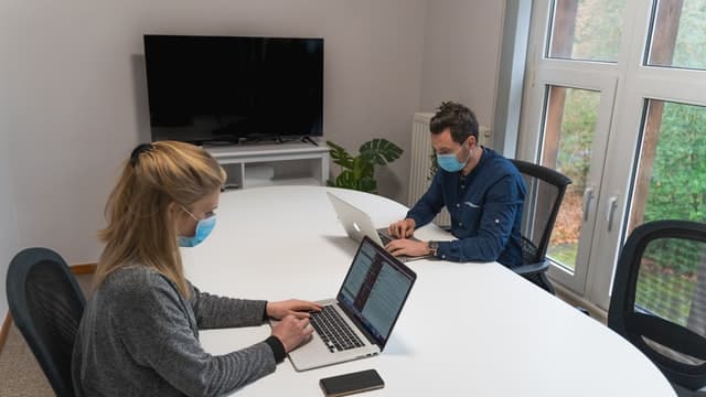 Working at a desk during covid